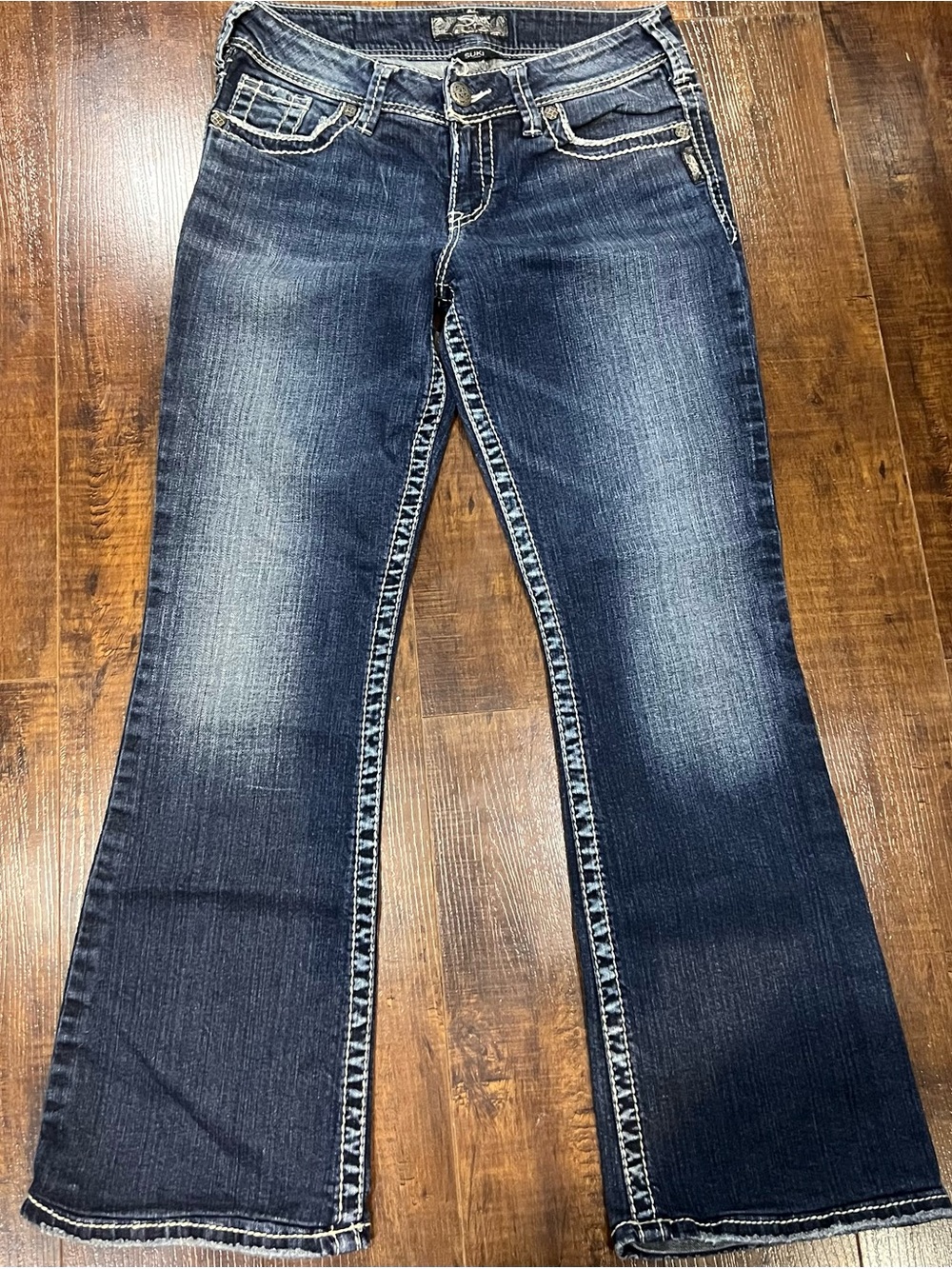 Silver Jeans Womens Dark Blue Flare Jeans - Faded Wash